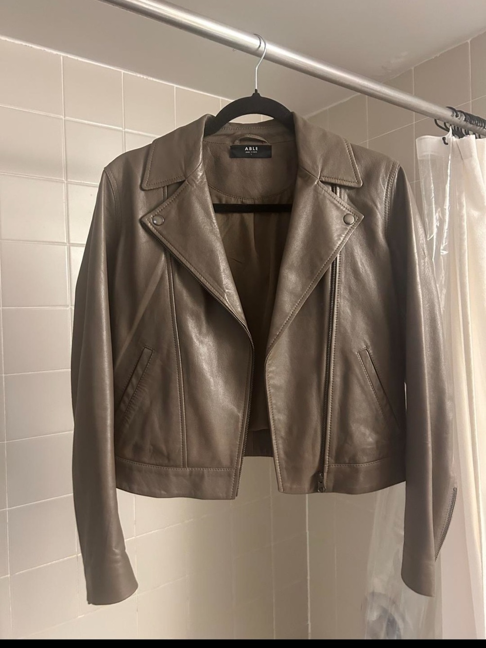 ABLE Maha Taupe Leather Moto Jacket - Women
